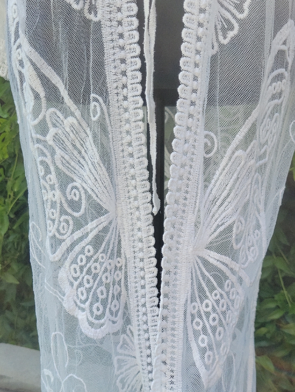 Boho White Butterfly Embroidered With Lace Trim Kimono Swim Cover Up - Picture 4 of 15